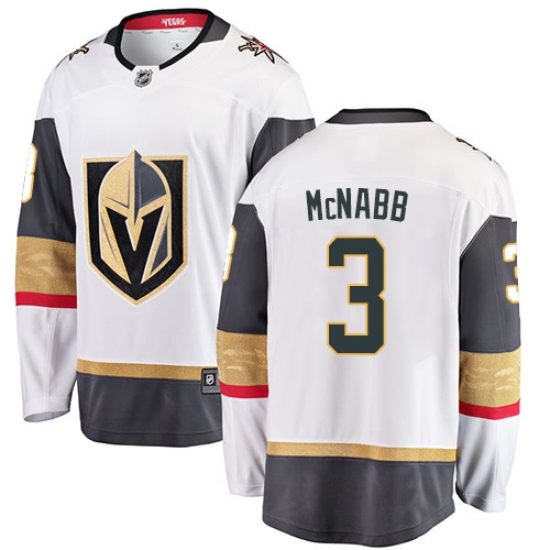Men's Vegas Golden Knights #3 Brayden McNabb Authentic White Away Fanatics Branded Breakaway NHL Jersey
