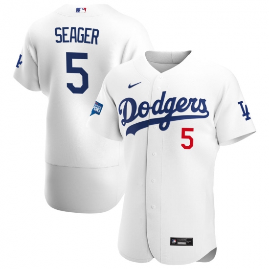 Men's Los Angeles Dodgers #5 Corey Seager Nike Royal 2020 World Series Champions Patch Alternate Replica Jersey - Ujersey