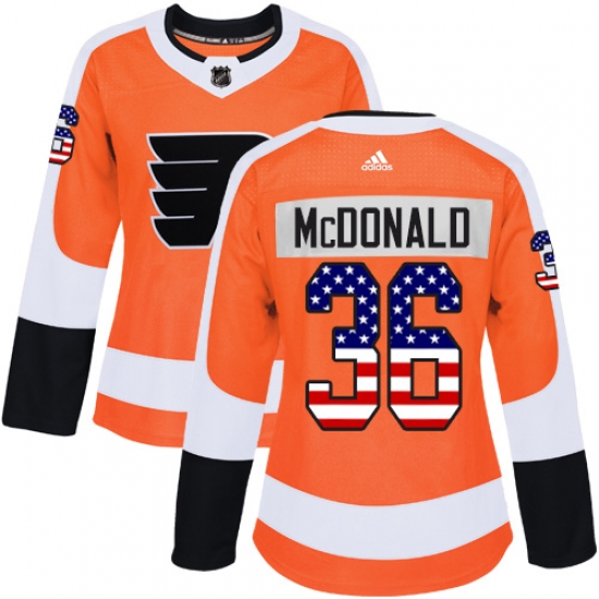 Women's Adidas Philadelphia Flyers #36 Colin McDonald Authentic Orange USA Flag Fashion NHL Jersey - Ujersey