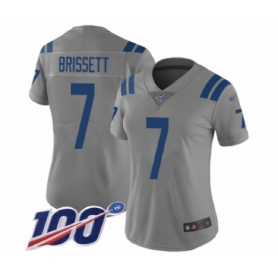 Women's Indianapolis Colts #7 Jacoby Brissett Limited Gray Inverted Legend 100th Season Football Jersey - Ujersey