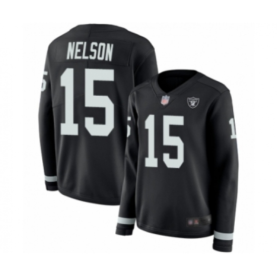 Women's Oakland Raiders #15 J. Nelson Limited Black Therma Long Sleeve Football Jersey