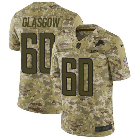 Youth Nike Detroit Lions #60 Graham Glasgow Limited Camo 2018 Salute to Service NFL Jersey - Ujersey