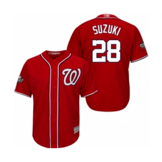Youth Washington Nationals #28 Kurt Suzuki Authentic Red Alternate 1 Cool Base 2019 World Series Bound Baseball Jersey - Ujersey