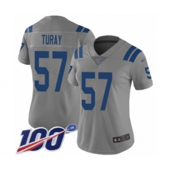 Women's Indianapolis Colts #57 Kemoko Turay Limited Gray Inverted Legend 100th Season Football Jersey - Ujersey