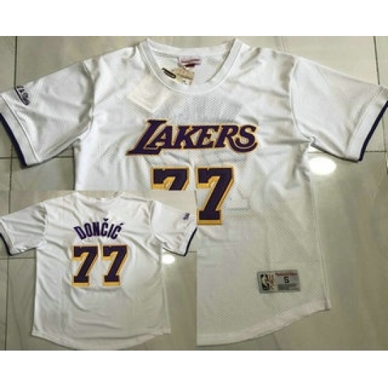 Men's Los Angeles Lakers #77 Luka Doncic White Short Sleeved AU Throwback Jersey - Ujersey