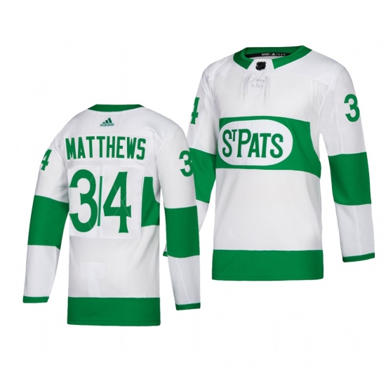 Men's Adidas Toronto Maple Leafs #34 Auston Matthews adidas White 2019 St. Patrick s Day Authentic Player Stitched NHL Jersey - Ujersey