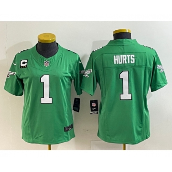 Women's Nike Philadelphia Eagles #1 Jalen Hurts Green 2023 F.U.S.E. C Stitched Football Jersey - Ujersey