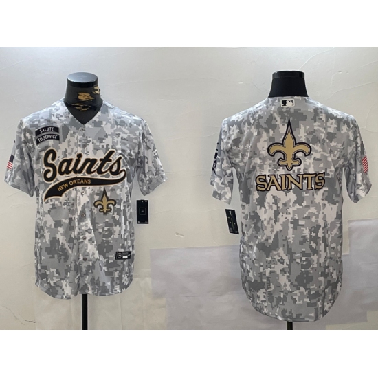 Men's New Orleans Saints Team Big Logo 2024 Arctic Camo Salute To Service Stitched Baseball Jersey - Ujersey