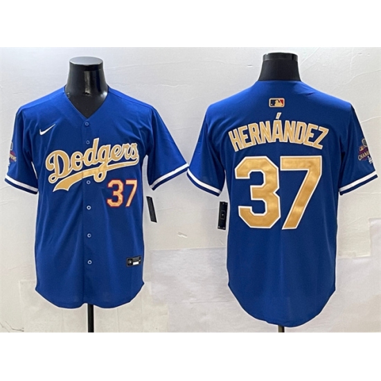 Men's Los Angeles Dodgers #37 Teoscar Hernández Royal 2025 Gold Collection Limited Stitched Baseball Jersey - Ujersey