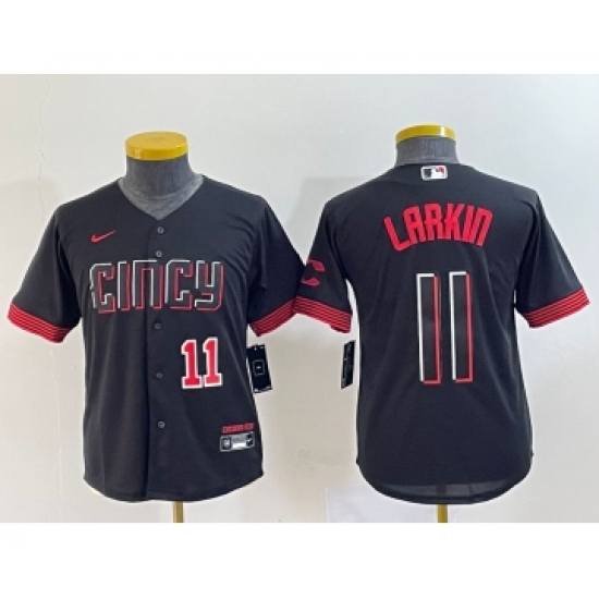 Youth Cincinnati Reds #11 Barry Larkin Number Black 2023 City Connect Cool Base Stitched Jersey1 - Ujersey