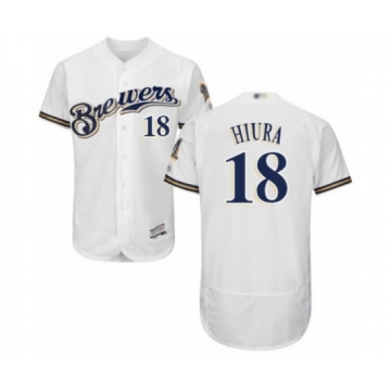 Men's Milwaukee Brewers #18 Keston Hiura White Alternate Flex Base Authentic Collection Baseball Player Jersey - Ujersey