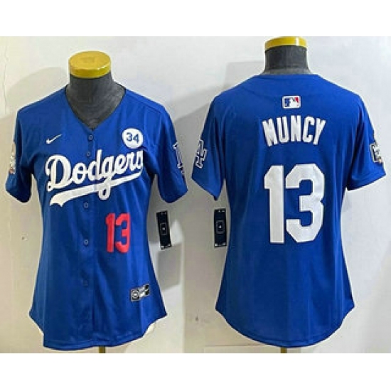 Women's Los Angeles Dodgers #13 Max Muncy Number Blue 2024 World Series With Fernando 34 Fashion Limited Stitched Jersey - Ujersey
