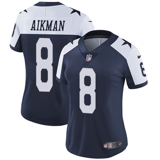 Women's Nike Dallas Cowboys #8 Troy Aikman Navy Blue Throwback Alternate Vapor Untouchable Limited Player NFL Jersey - Ujersey