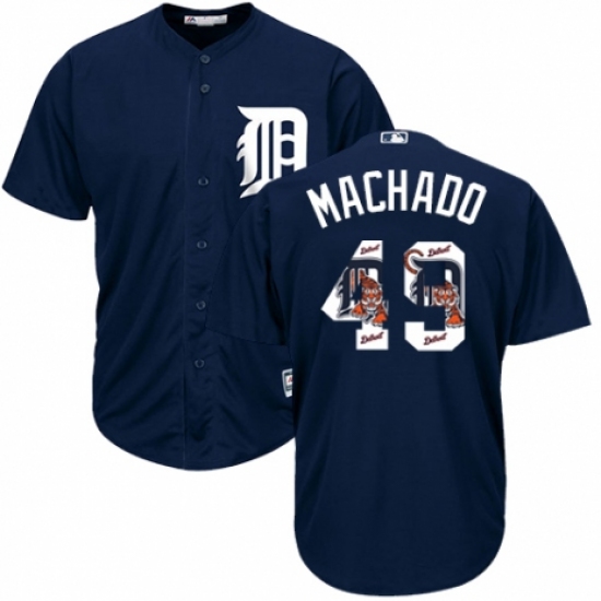 Men's Majestic Detroit Tigers #49 Dixon Machado Authentic Navy Blue Team Logo Fashion Cool Base MLB Jersey - Ujersey
