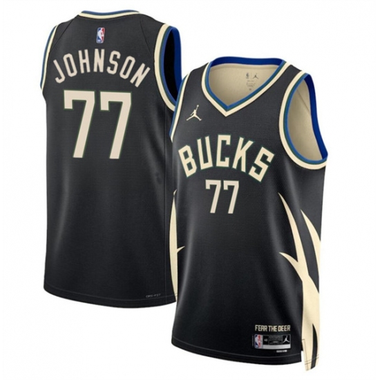 Men's Milwaukee Bucks #77 AJ Johnson Black 2024 Draft Statement Edition Stitched Basketball Jersey - Ujersey