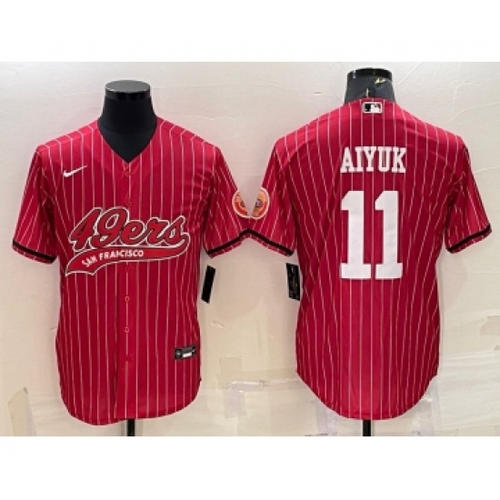 Men's San Francisco 49ers #11 Brandon Aiyuk Red Pinstripe With Patch Cool Base Stitched Baseball Jersey - Ujersey