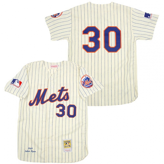 Men's Mitchell and Ness 1969 New York Mets #30 Nolan Ryan Replica Cream Throwback MLB Jersey - Ujersey