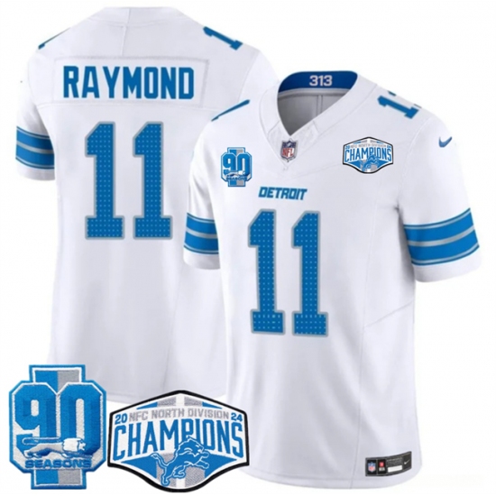 Men's Detroit Lions #11 Kalif Raymond White 2024 NFC North Champions 90th Anniversary F.U.S.E. Vapor Limited Stitched Jersey - Ujersey