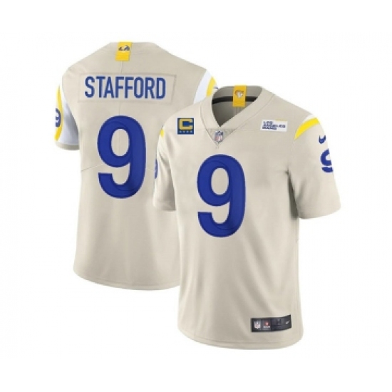 Men's Los Angeles Rams 2022 #9 Matthew Stafford Bone White With 4-star C Patch Stitched NFL Jersey - Ujersey
