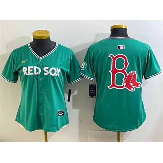 Women's Boston Red Sox Team Big Logo Green 2025 City Connect Limited Stitched Baseball Jersey(Run Small) - Ujersey