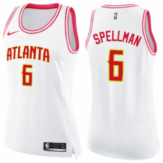 Women's Nike Atlanta Hawks #6 Omari Spellman Swingman White/Pink Fashion NBA Jersey - Ujersey