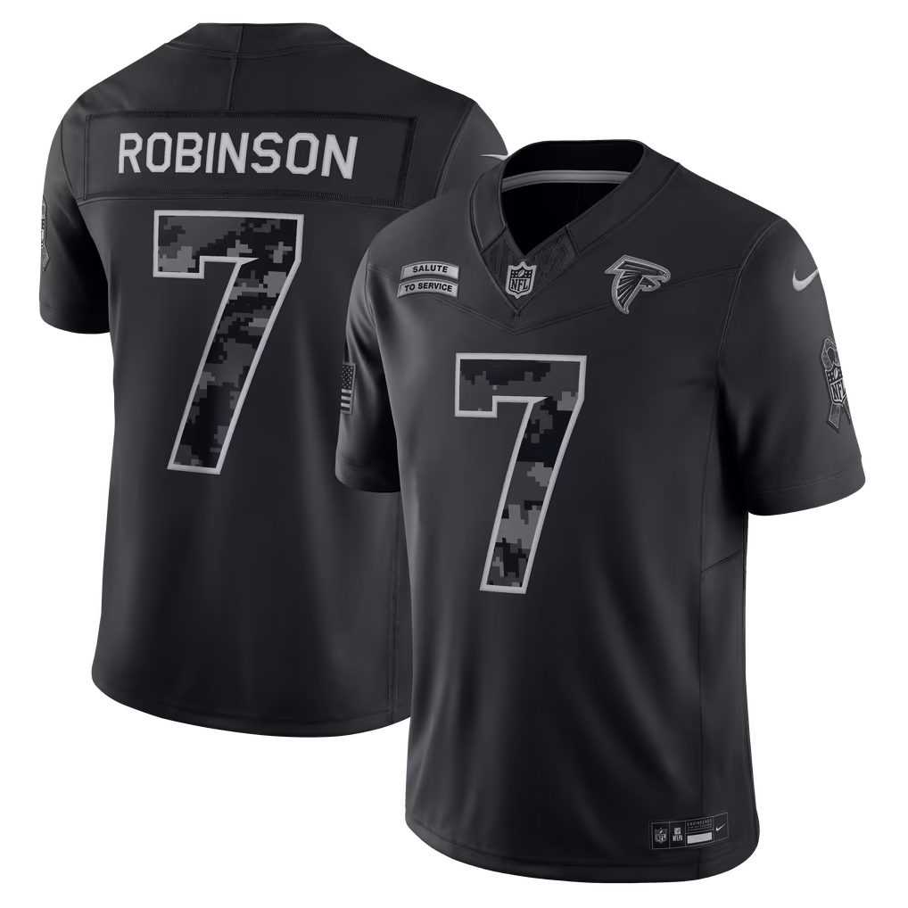 Men's Atlanta Falcons Bijan Robinson Nike Black 2026 Salute to Service Stitched Limited Jersey