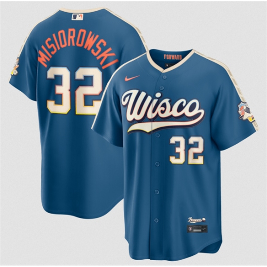 Men's Milwaukee Brewers #32 Jacob Misiorowski Mineral Blue 2026 City Connect Stadium Stitched Stitched Baseball Jersey - Ujersey