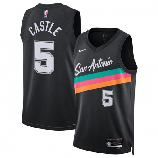 Men's San Antonio Spurs #5 Stephon Castle Black 2025-26 City Edition Swingman Stitched Basketball Jersey - Ujersey