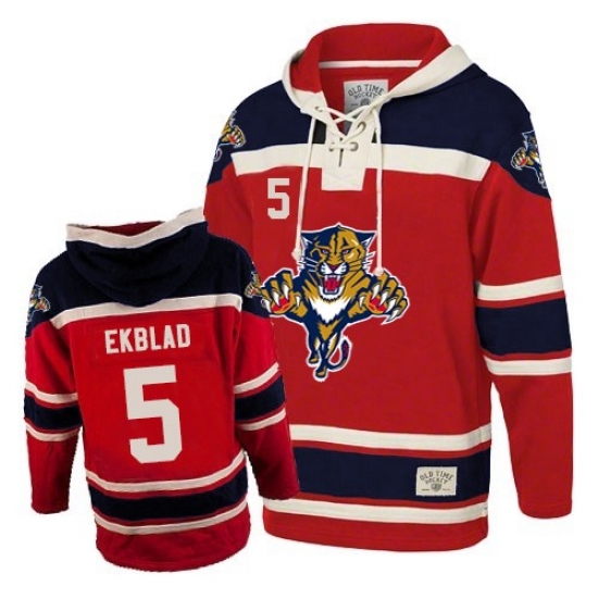 Men's Old Time Hockey Florida Panthers #5 Aaron Ekblad Premier Red Sawyer Hooded Sweatshirt NHL Jersey - Ujersey