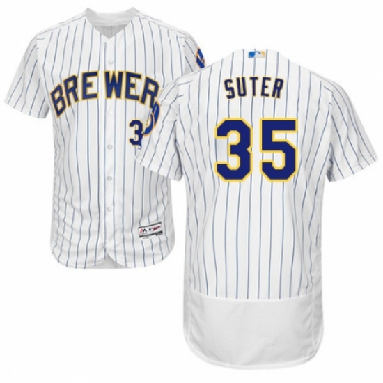 Men's Majestic Milwaukee Brewers #35 Brent Suter White Home Flex Base Authentic Collection MLB Jersey - Ujersey