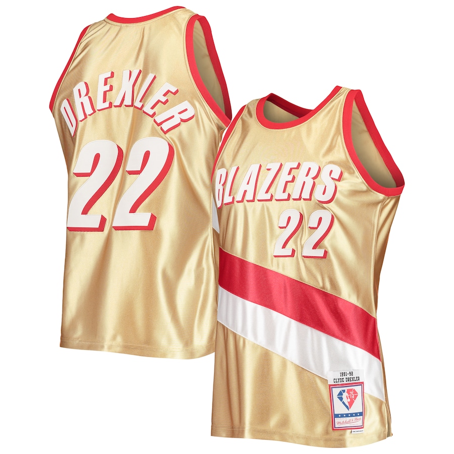 Men's Portland Trail Blazers Clyde Drexler Gold Mitchell & Ness 75th Anniversary 1991/92 Hardwood Classics Swingman Jersey - Ujersey NHL