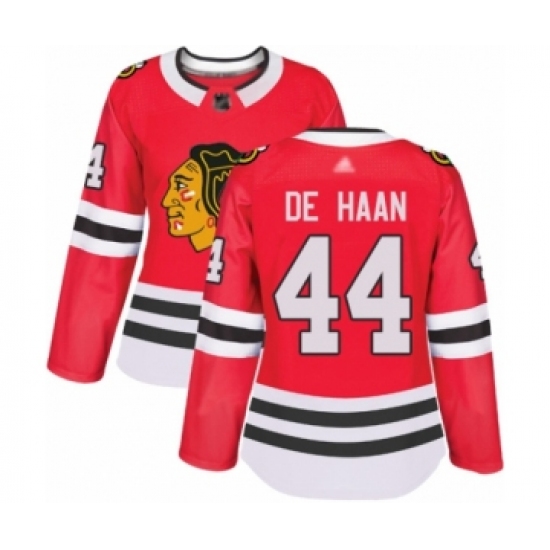 Women's Chicago Blackhawks #44 Calvin De Haan Authentic Red Home Hockey Jersey - Ujersey