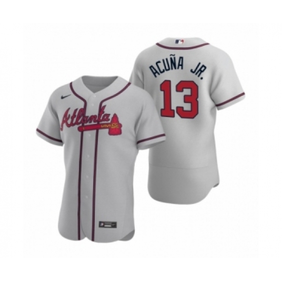 Men's Atlanta Braves #13 Ronald Acuna Jr. Nike Gray Authentic 2020 Road Jersey - Ujersey