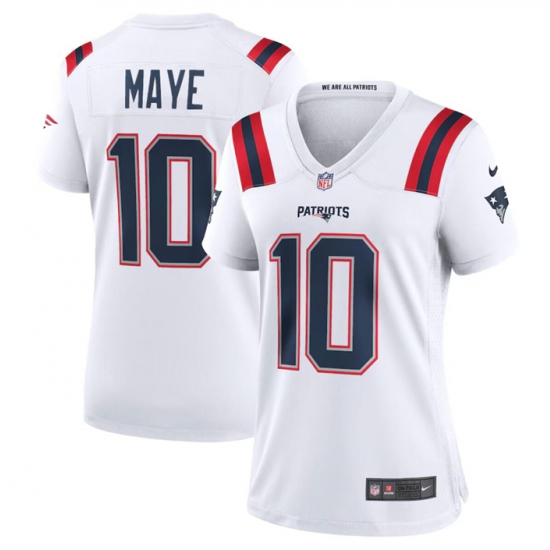 Women's New England Patriots #10 Drake Maye 2024 Draft White Football Stitched Jersey(Run Small) - Ujersey