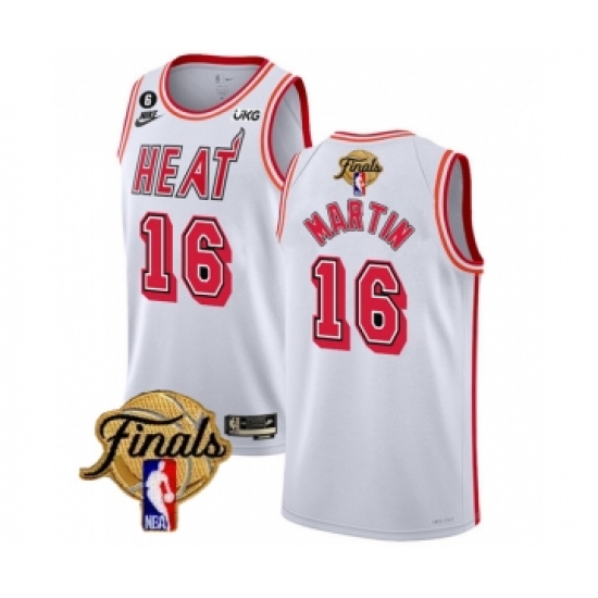 Men's Miami Heat #16 Caleb Martin White 2023 Finals Classic Edition With NO.6 Stitched Basketball Jersey