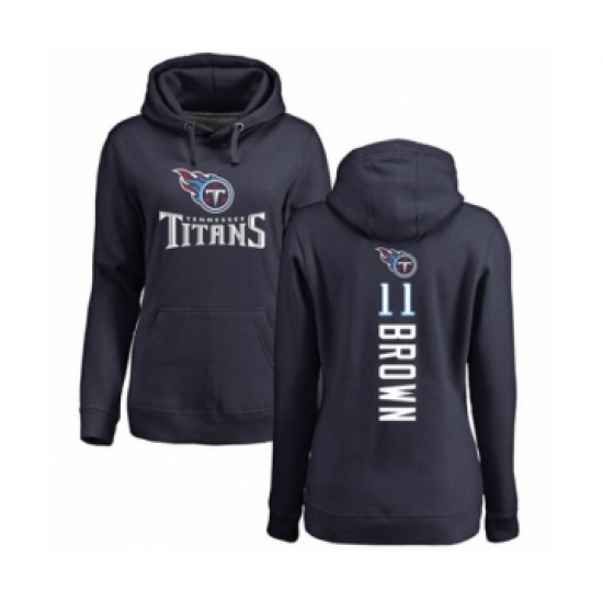 Football Women's Tennessee Titans #11 A.J. Brown Navy Blue Backer Pullover Hoodie - Ujersey