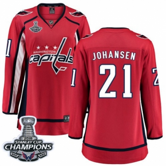 Women's Washington Capitals #21 Lucas Johansen Fanatics Branded Red Home Breakaway 2018 Stanley Cup Final Champions NHL Jersey - Ujersey