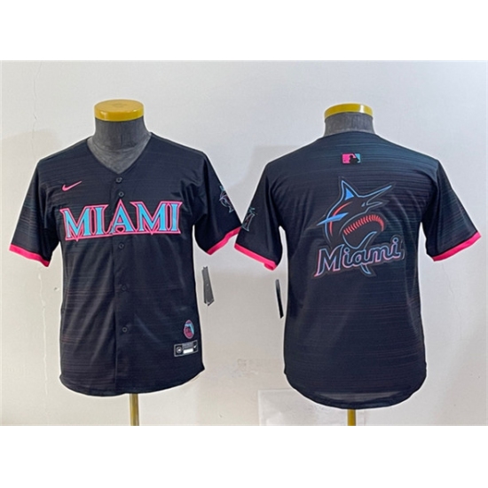Youth Miami Marlins Team Big Logo Black 2025 City Connect Limited Stitched Baseball Jersey - Ujersey