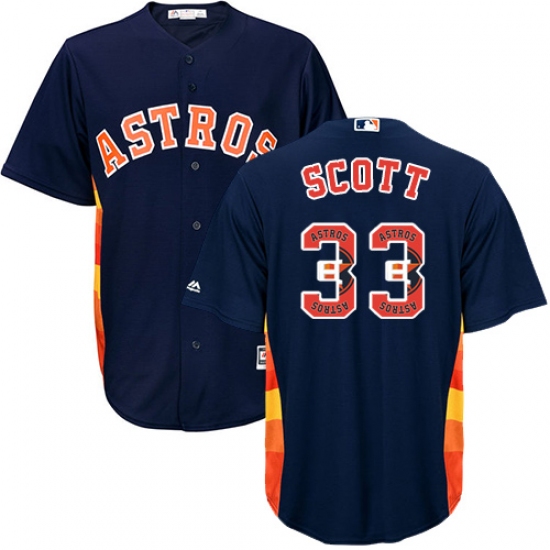 Men's Majestic Houston Astros #33 Mike Scott Authentic Navy Blue Team Logo Fashion Cool Base MLB Jersey - Ujersey