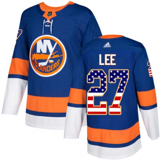 Youth Adidas New York Islanders #27 Anders Lee Authentic Royal Blue USA Flag Fashion NHL Jersey - Ujersey