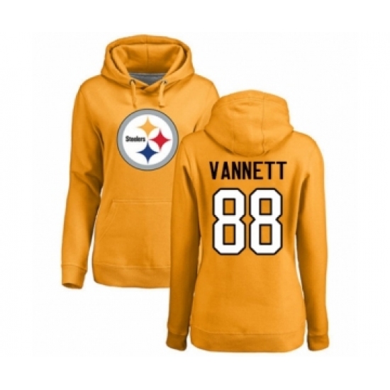 Women's Pittsburgh Steelers #88 Nick Vannett Gold Name & Number Logo Pullover Hoodie - Ujersey