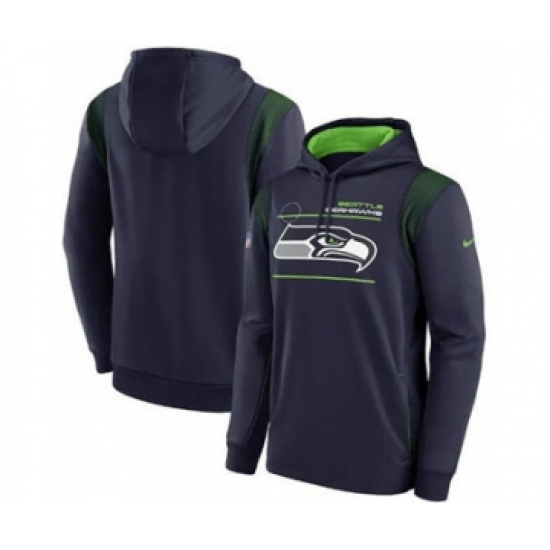 Men's Seattle Seahawks 2021 Navy Sideline Logo Performance Pullover Hoodie - Ujersey