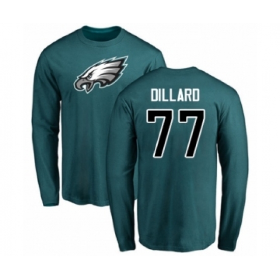 Philadelphia Eagles #77 Andre Dillard Green Name & Number Logo Long Sleeve T-Shirt - Ujersey