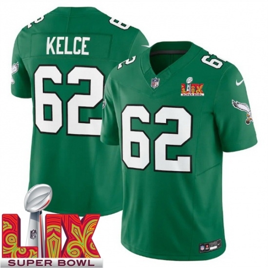 Youth Philadelphia Eagles Jason Kelce #62 Kelly Green 2024 2025 Super Bowl LIX F U S E Stitched NFL Jersey - Ujersey