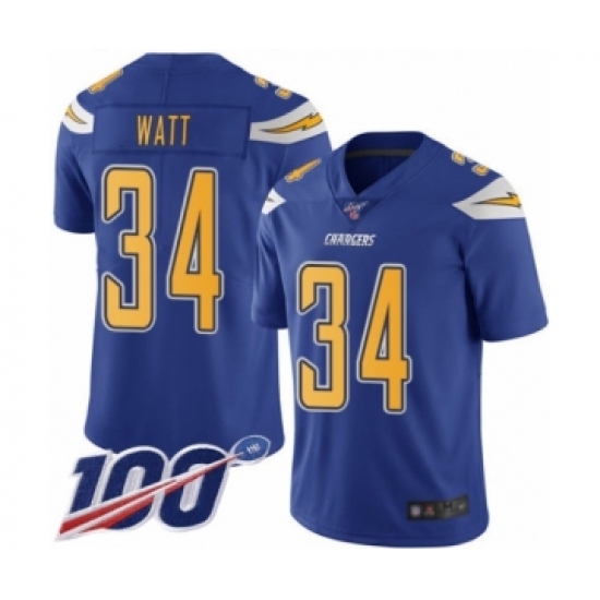 Men's Los Angeles Chargers #34 Derek Watt Limited Electric Blue Rush Vapor Untouchable 100th Season Football Jersey - Ujersey