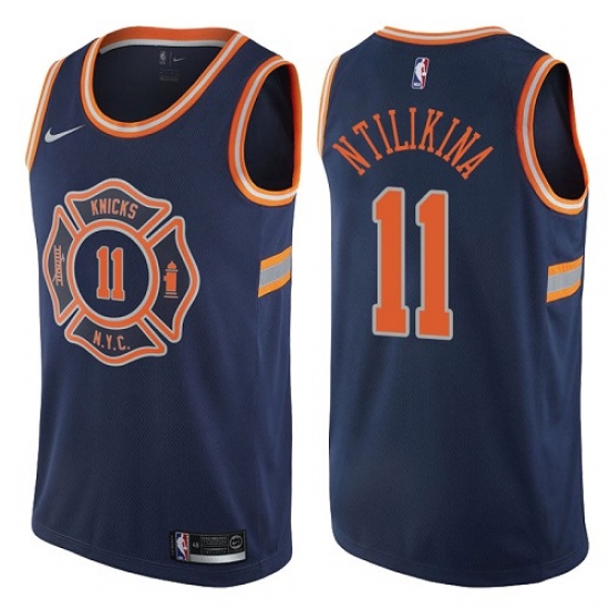 Men's Nike New York Knicks #11 Frank Ntilikina Authentic Navy Blue NBA Jersey - City Edition - Ujersey