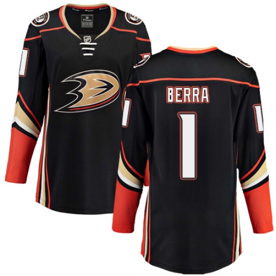 Women's Anaheim Ducks #1 Reto Berra Fanatics Branded Black Home Breakaway NHL Jersey - Ujersey