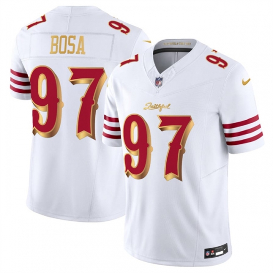 Men's San Francisco 49ers #97 Nick Bosa White Gold 2025 F.U.S.E. “Rivalries” Vapor Limited Football Stitched Jersey - Ujersey