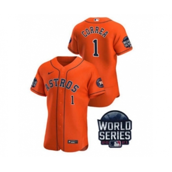 Men's Houston Astros #1 Carlos Correa 2021 Orange World Series Flex Base Stitched Baseball Jersey - Ujersey
