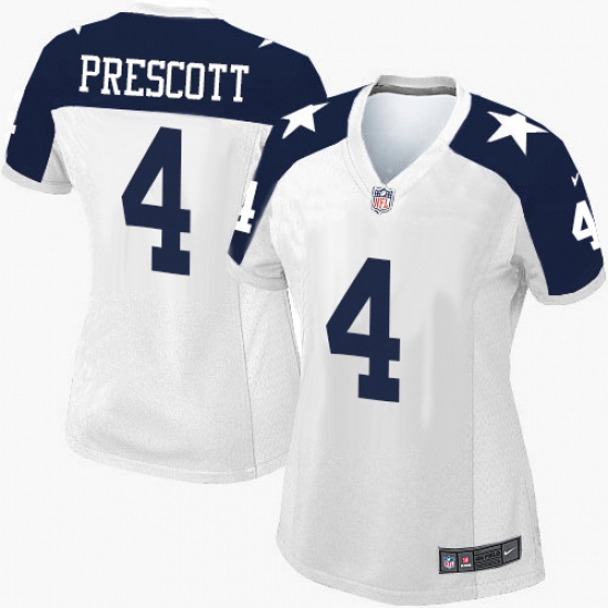 Women's Nike Dallas Cowboys #4 Dak Prescott Limited White Throwback Alternate NFL Jersey - Ujersey